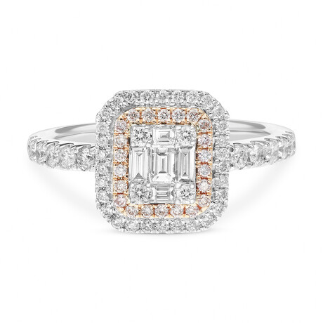 14K Gold White + 14K Rose Gold Diamond + Fancy Pink Diamond Engagement Ring // Ring Size: 6.75 // New