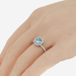 SuperOro // 14K White Gold Blue Topaz + Diamond Gemstone Ring // Ring Size: 7 // New