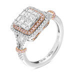 18K Rose Gold + 18K White Gold White Diamond + Pink Diamond Engagement Ring // Ring Size: 6.5 // New