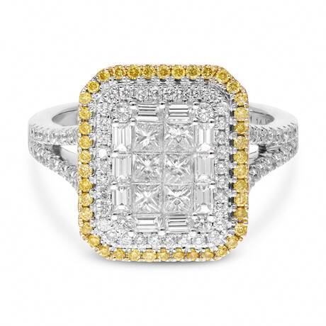 14K White Gold + 14K Yellow Gold White Diamond + Fancy Yellow Diamond Engagement Ring // Ring Size: 6.75 // New