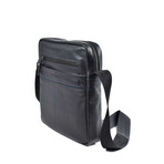 Shoulder Bag // Medium Size // Leather // Black + Blue Stiches