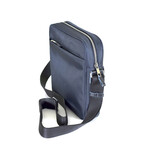 Shoulder Bag // Medium Size // Leather + Fabric // Blue