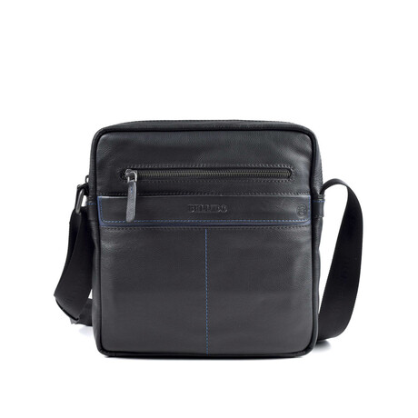 Shoulder Bag // Medium Size // Leather // Black + Blue Stiches - Miguel ...