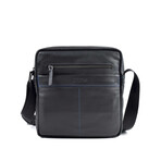 Shoulder Bag // Medium Size // Leather // Black + Blue Stiches
