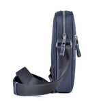 Shoulder Bag // Large Size // Leather + Fabric  // Blue