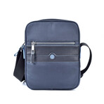 Shoulder Bag // Large Size // Leather + Fabric  // Blue