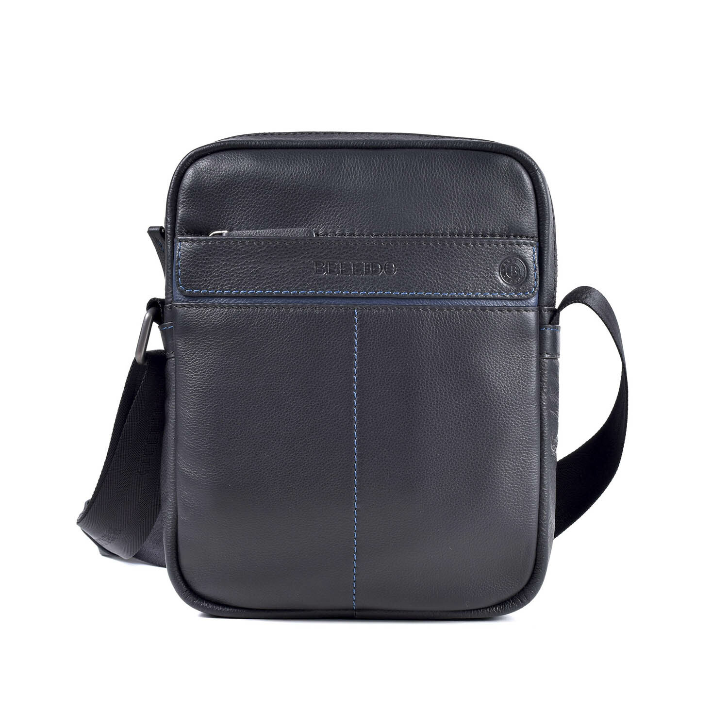 Shoulder Bag // Large Size // Leather // Black + Blue Stiches - Miguel ...