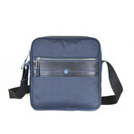 Shoulder Bag // Medium Size // Leather + Fabric // Blue