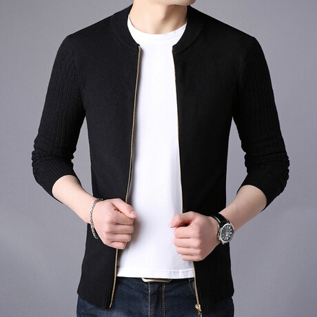 Arthur Zippered Sweater Jacket // Black (2XL)