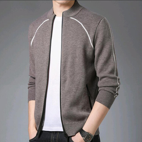Emilio Zippered Sweater Jacket // Beige (M)