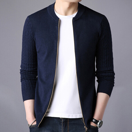 Anthony Zippered Sweater Jacket // Blue (M)