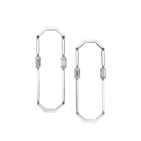 Angles 18K White Gold Diamond Octagon Link Earrings // New