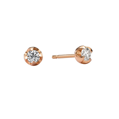 Q 18K Rose Gold Diamond Stud Earrings // New