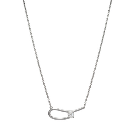 Q 18K White Gold Diamond Single Stone Necklace // 16"-18" // New