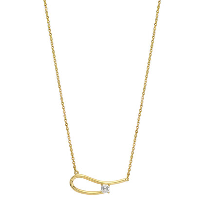 Q 18K Yellow Gold Diamond Single Stone Necklace // 16"-18" // New