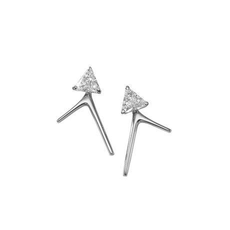 Trio 18K White Gold Diamond Small V Stud Earrings // New