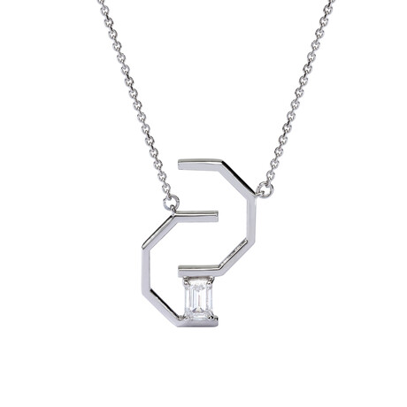Angles 18K White Gold Diamond Signature Pendant Necklace // 16"-18" // New
