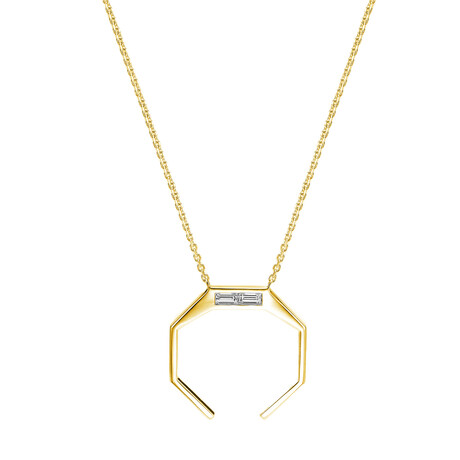 Angles 18K Yellow Gold Diamond Small Octagon Pendant Necklace // 16"-18" // New
