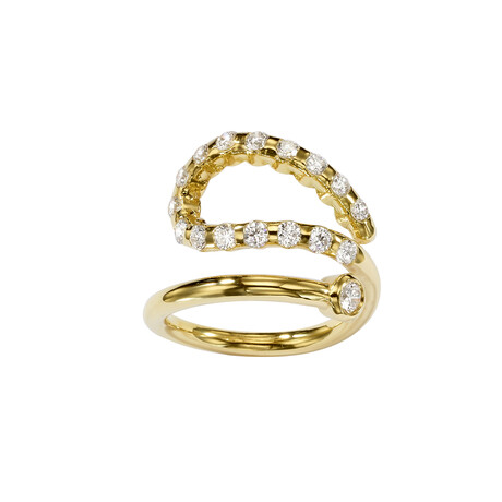Q 18K Yellow Gold Diamond Open Statement Ring // Ring Size: 6.5 // New