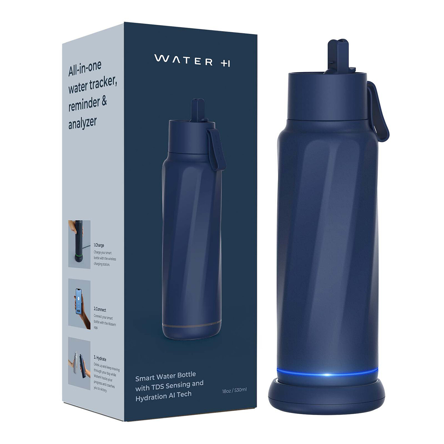 The WaterH Smart Bottle // Magnetite Blue + PureSip - WaterH Smart Water  Bottle - Touch of Modern