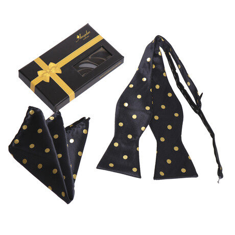 Bow Tie And Hanky Set // Yellow + Black Polka Dolts