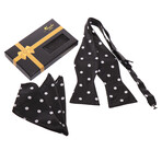 Bow Tie And Hanky Set // Black Polka Dots