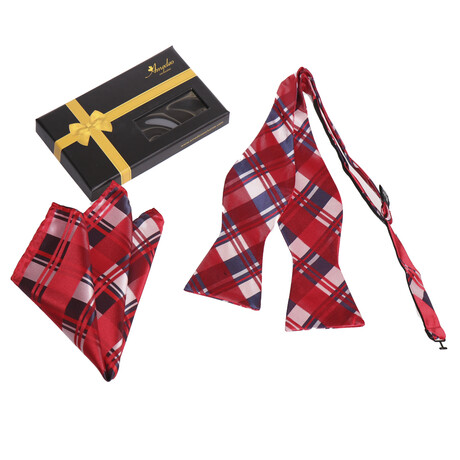 Bow Tie And Hanky Set // Red Plaid