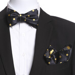 Bow Tie And Hanky Set // Yellow + Black Polka Dolts