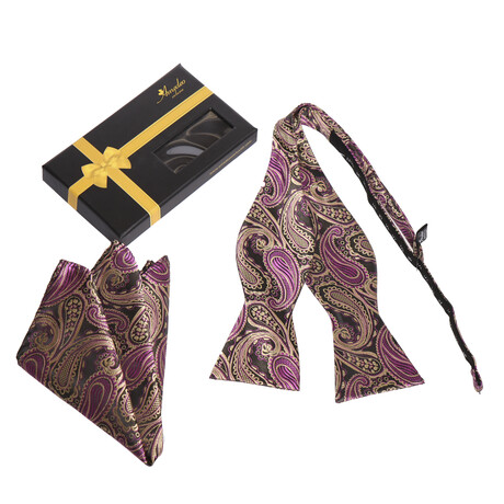Bow Tie And Hanky Set // Pink + Gold Paisley