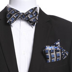 Bow Tie And Hanky Set // Black + White + Blue