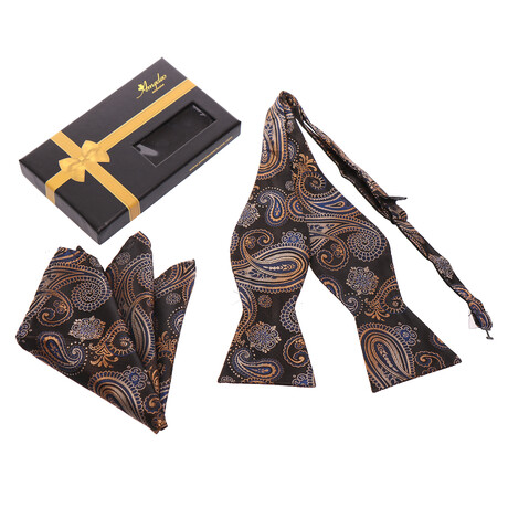 Bow Tie And Hanky Set // Brown + Blue + Black