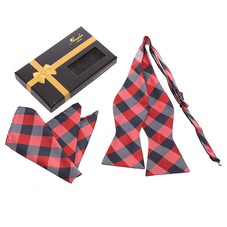 Bow Tie And Hanky Set // Red + Black Plaid