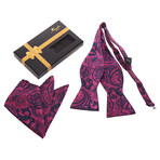 Bow Tie And Hanky Set // Dark Pink + Red Paisley