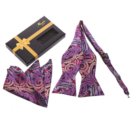 Bow Tie And Hanky Set // Purple + Pink + Gold Paisley