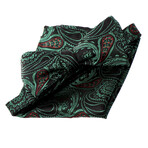 Bow Tie And Hanky Set // Green + Black + Red Paisley