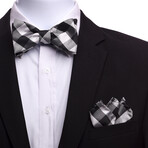 Bow Tie And Hanky Set // Black + White + Grey Plaid