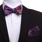 Bow Tie And Hanky Set // Purple + Pink + Gold Paisley