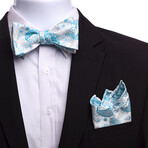 Bow Tie And Hanky Set // White + Blue Paisely