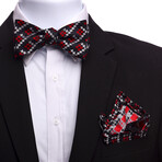 Bow Tie And Hanky Set // Black + Red + White Crosses