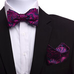 Bow Tie And Hanky Set // Dark Pink + Red Paisley