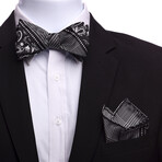 Bow Tie And Hanky Set // Black + Silver Paisley