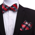 Bow Tie And Hanky Set // Red + Black Plaid