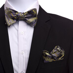 Bow Tie And Hanky Set / Purple + Black + Gold