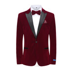 2-Piece Velvet Birdseye Lapel Slim-Fit Tuxedo With Performance Stretch Pants & Bow Tie // Burgundy (R-36-R)