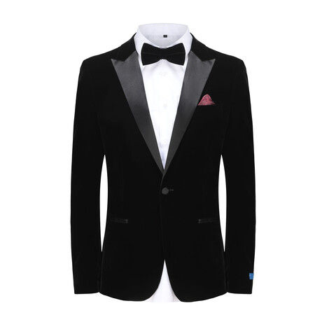 2-Piece Velvet Birdseye Lapel Slim-Fit Tuxedo With Performance Stretch Pants & Bow Tie // Black (R-36R)