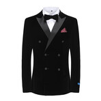 2-Piece Velvet Birdseye Lapel Double-Breasted Slim-Fit Tuxedo With Performance Stretch Pants // Black (R-36-R)