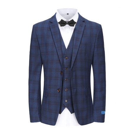 3-Piece Performance Stretch Slim Fit Check Suit // Blue (R-36-R)