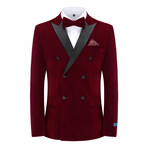 2-Piece Velvet Birdseye Lapel Double-Breasted Slim-Fit Tuxedo With Performance Stretch Pants // Burgundy (R-36-R)