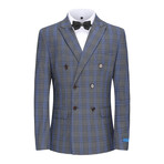 2-Piece Performance Stretch Double Breasted Blue Check Suit // Charcoal (R-36-R)