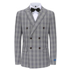 2-Piece Performance Stretch Double Breasted Blue Check Suit // Blue (R-36-R)